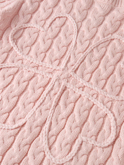 Braided Heart Cable Sweater - Pink