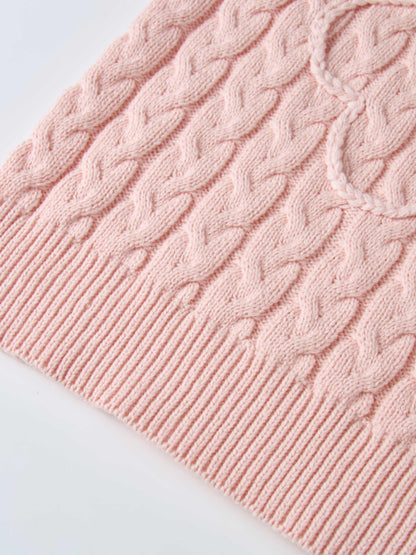 Braided Heart Cable Sweater - Pink