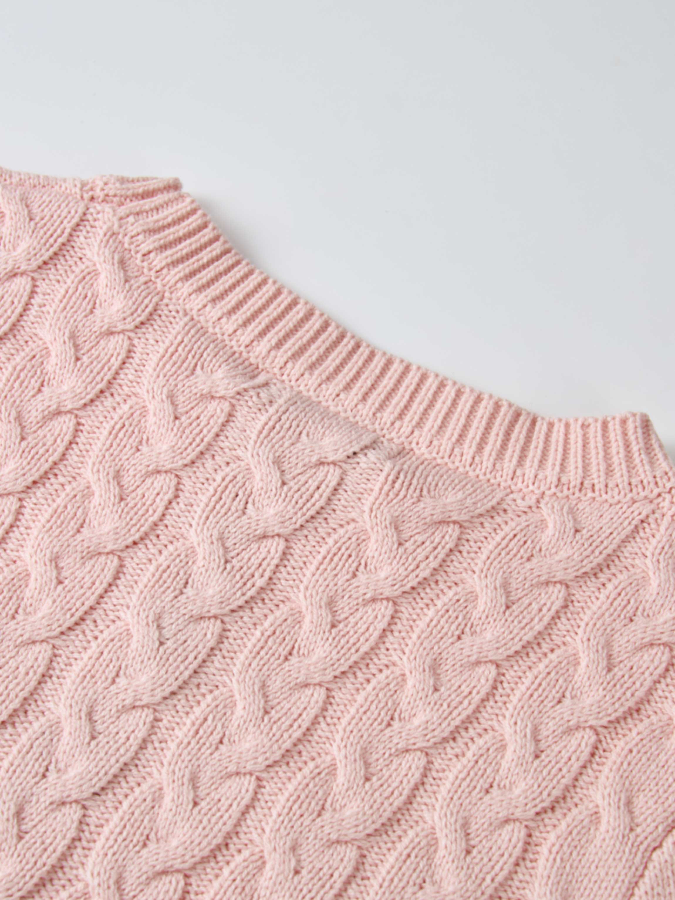 Braided Heart Cable Sweater - Pink