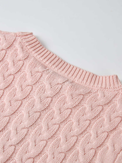 Braided Heart Cable Sweater - Pink