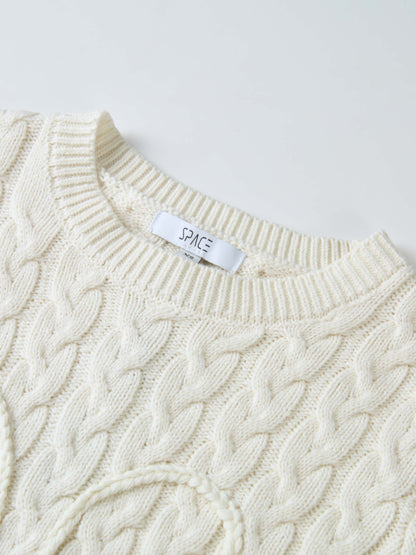 Braided Heart Cable Sweater - Cream