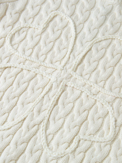 Braided Heart Cable Sweater - Cream