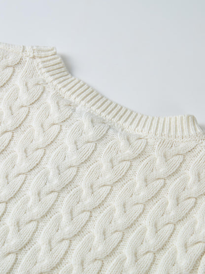 Braided Heart Cable Sweater - Cream