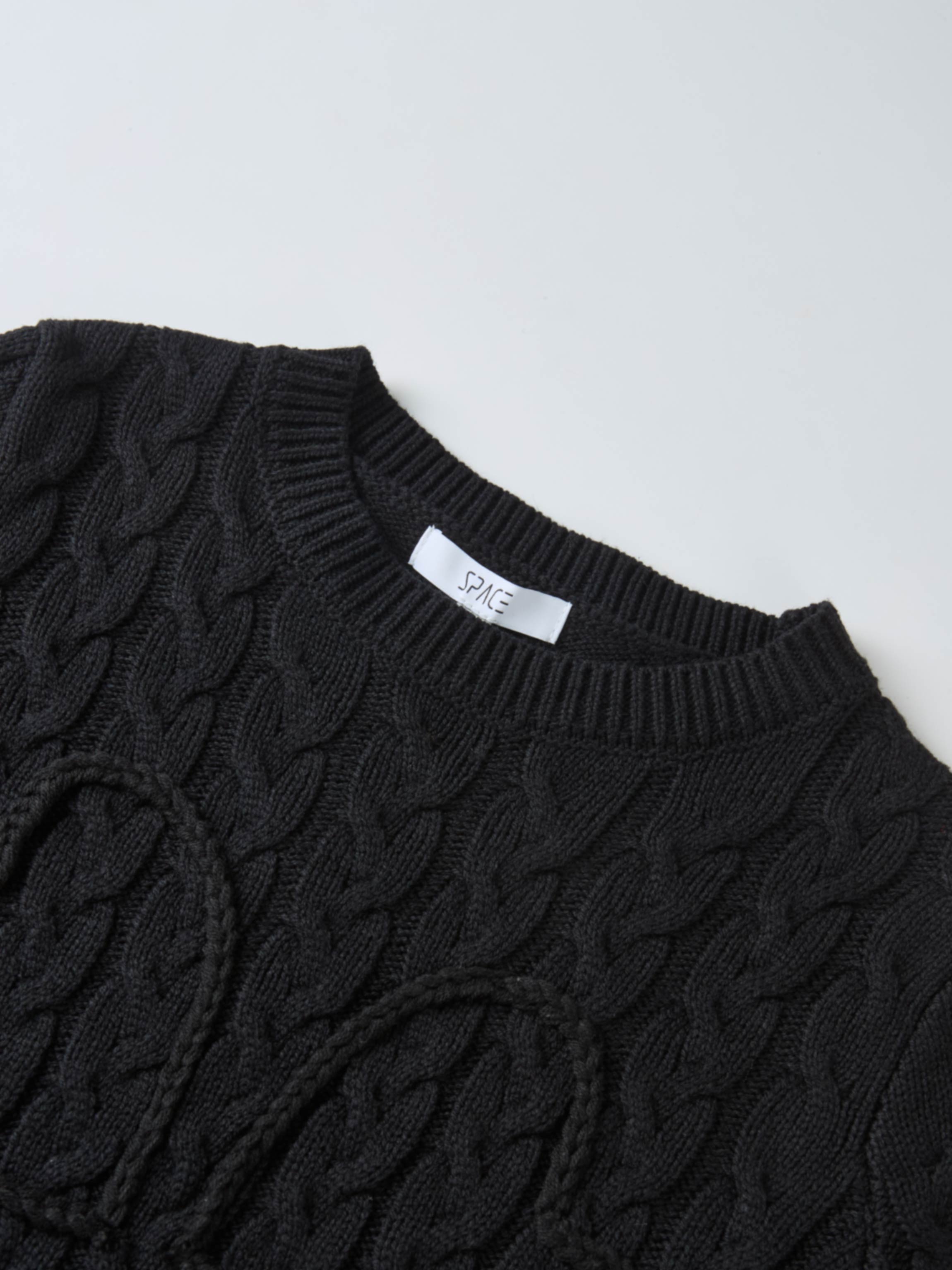Braided Heart Cable Sweater - Black