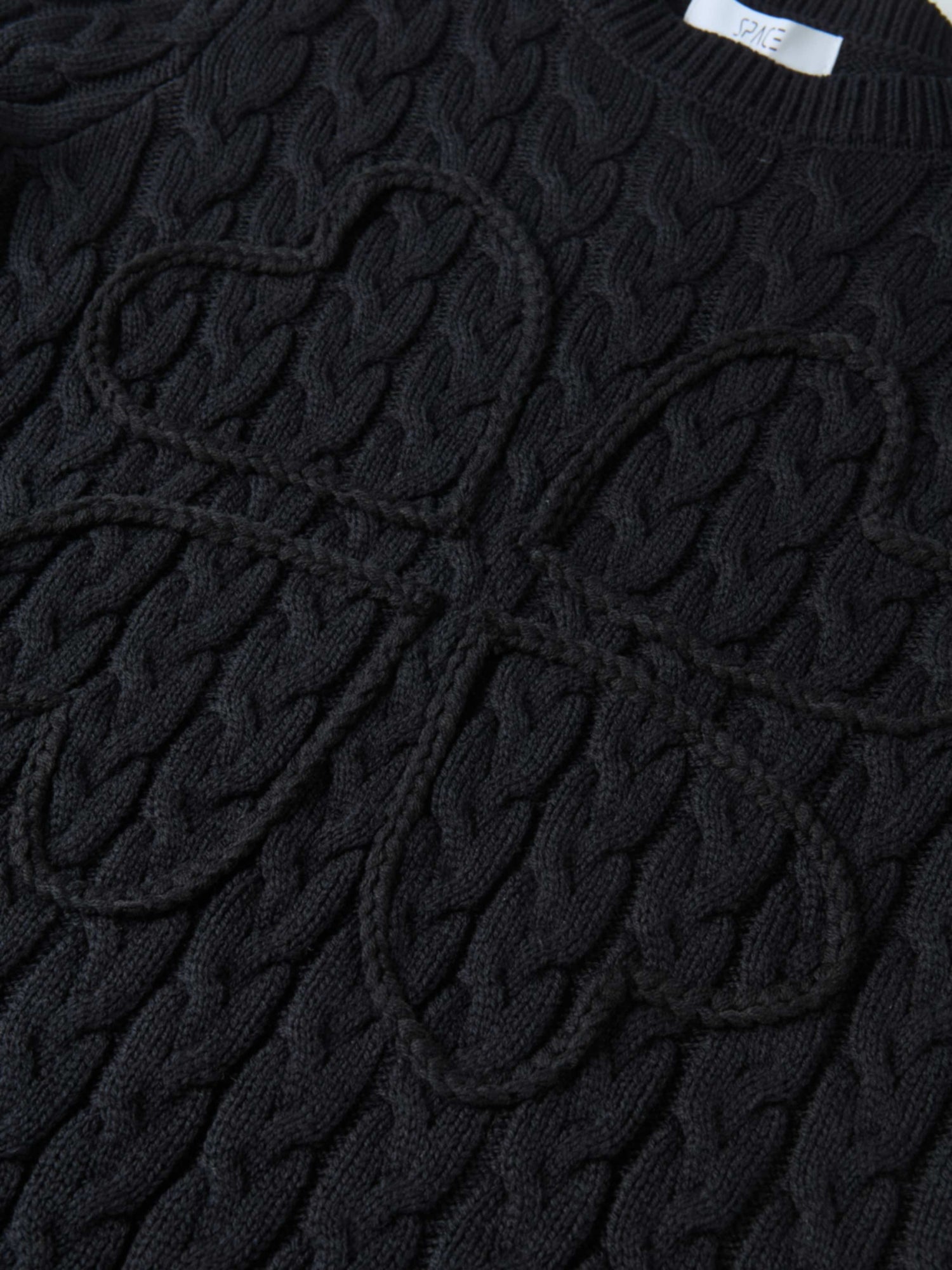 Braided Heart Cable Sweater - Black