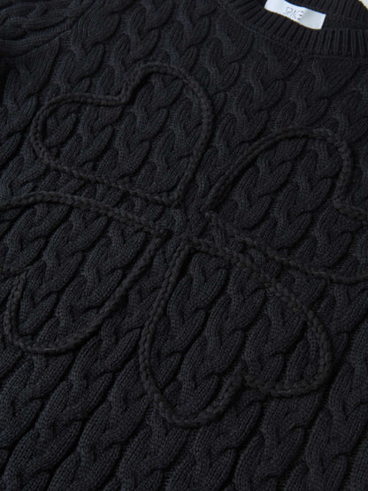 Braided Heart Cable Sweater - Black