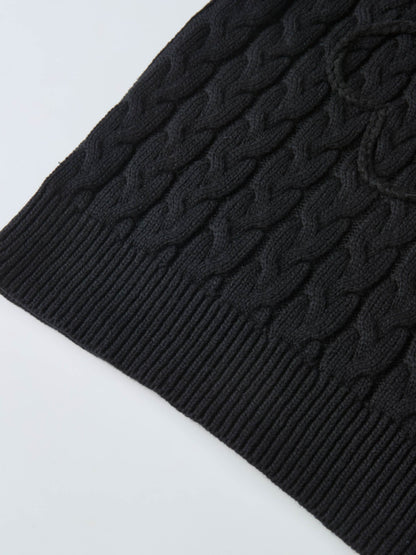 Braided Heart Cable Sweater - Black