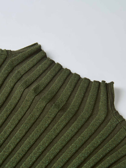 Lurex Ribbed Mock Neck Sweater - Olive