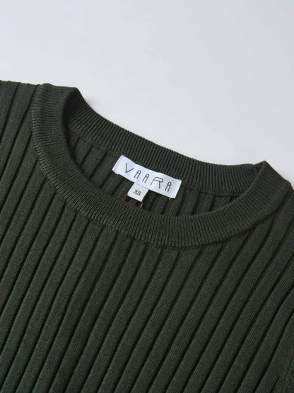 Soft Thin Ribbed Banded Sweater - Green
