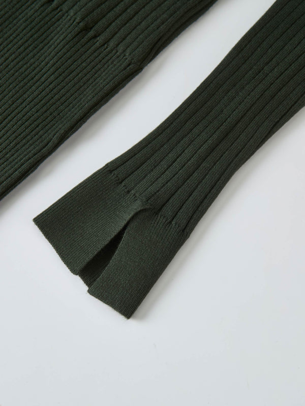 Soft Thin Ribbed Banded Sweater - Green