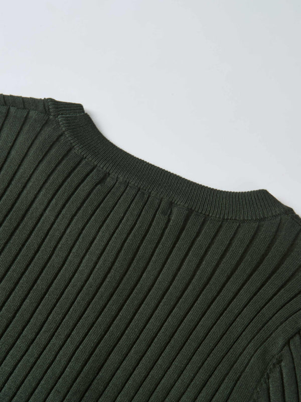 Soft Thin Ribbed Banded Sweater - Green