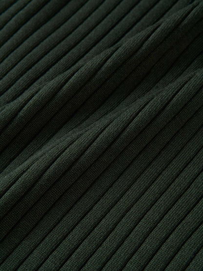 Soft Thin Ribbed Banded Sweater - Green