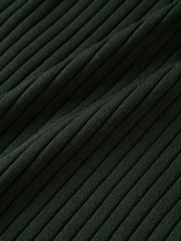 Soft Thin Ribbed Banded Sweater - Green