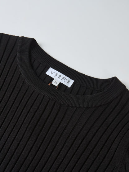 Soft Thin Ribbed Banded Sweater - Black