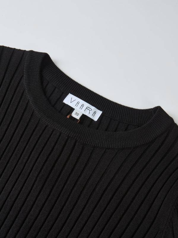Soft Thin Ribbed Banded Sweater - Black