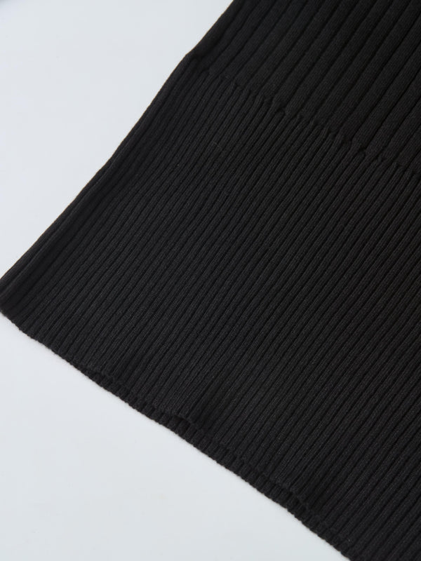 Soft Thin Ribbed Banded Sweater - Black