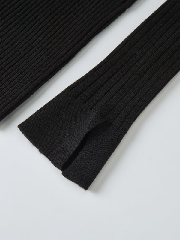 Soft Thin Ribbed Banded Sweater - Black