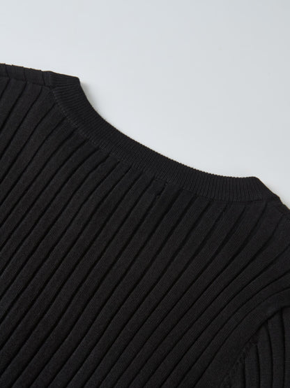 Soft Thin Ribbed Banded Sweater - Black