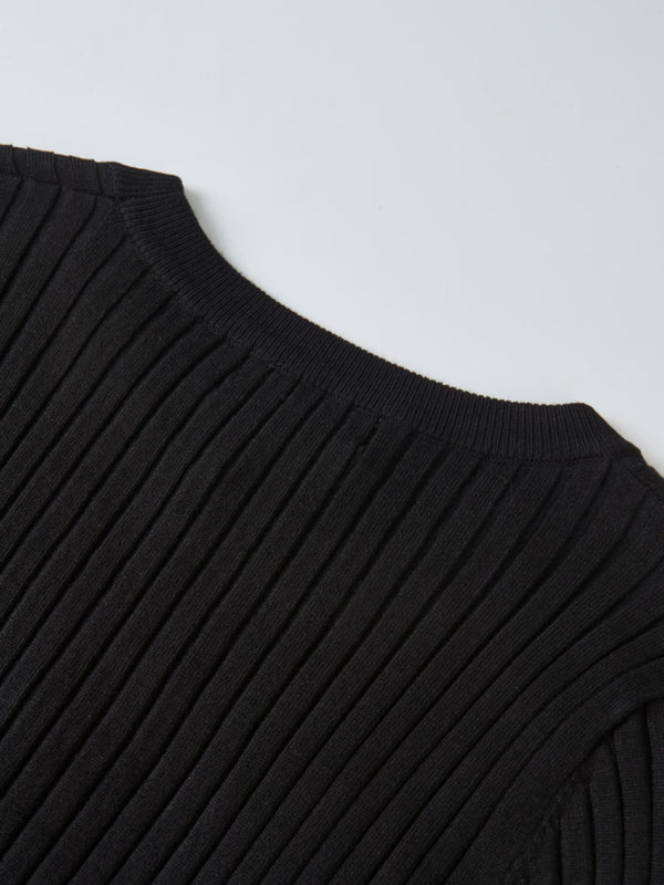 Soft Thin Ribbed Banded Sweater - Black