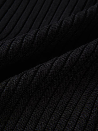 Soft Thin Ribbed Banded Sweater - Black
