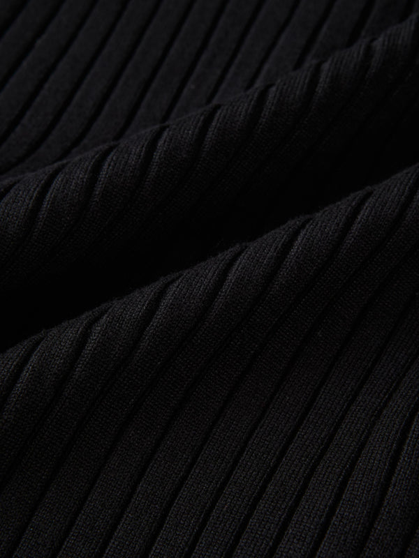 Soft Thin Ribbed Banded Sweater - Black