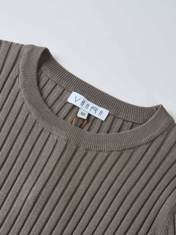 Soft Thin Ribbed Banded Sweater - Warm Taupe