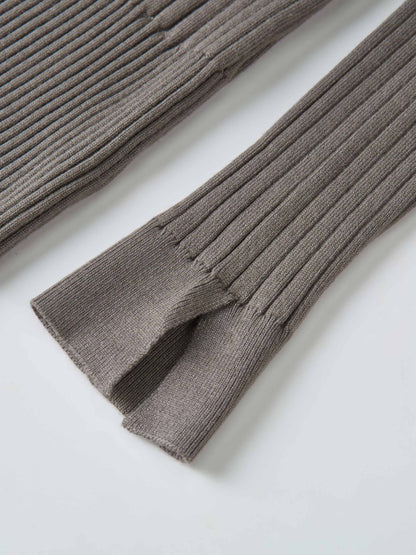 Soft Thin Ribbed Banded Sweater - Warm Taupe