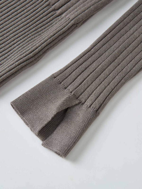 Soft Thin Ribbed Banded Sweater - Warm Taupe