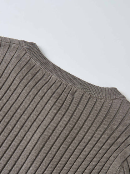 Soft Thin Ribbed Banded Sweater - Warm Taupe