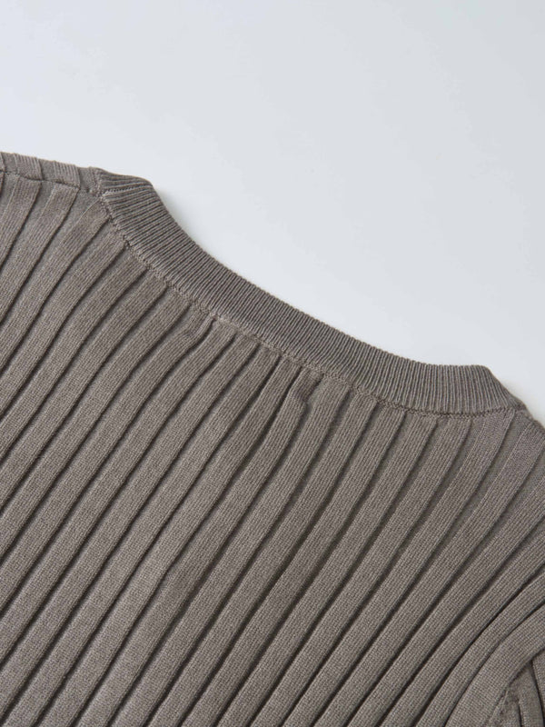 Soft Thin Ribbed Banded Sweater - Warm Taupe