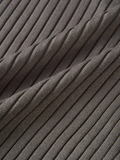 Soft Thin Ribbed Banded Sweater - Warm Taupe