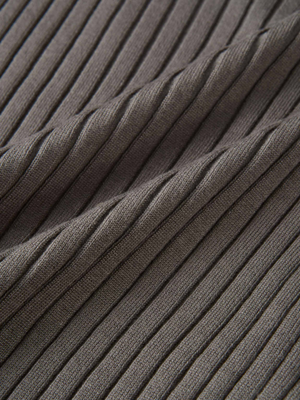 Soft Thin Ribbed Banded Sweater - Warm Taupe