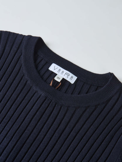 Soft Thin Ribbed Banded Sweater - Navy