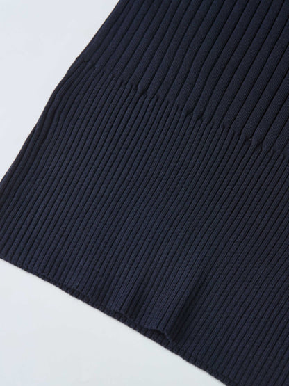 Soft Thin Ribbed Banded Sweater - Navy