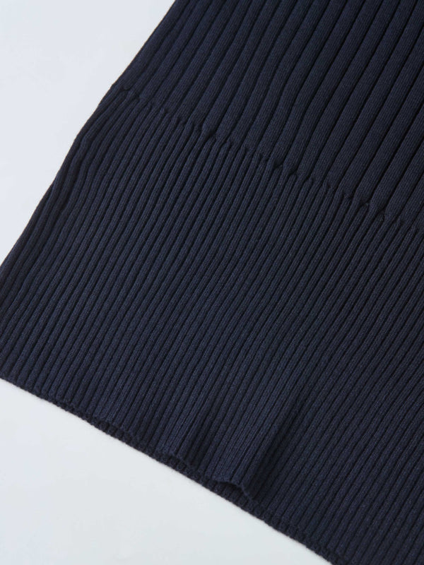 Soft Thin Ribbed Banded Sweater - Navy