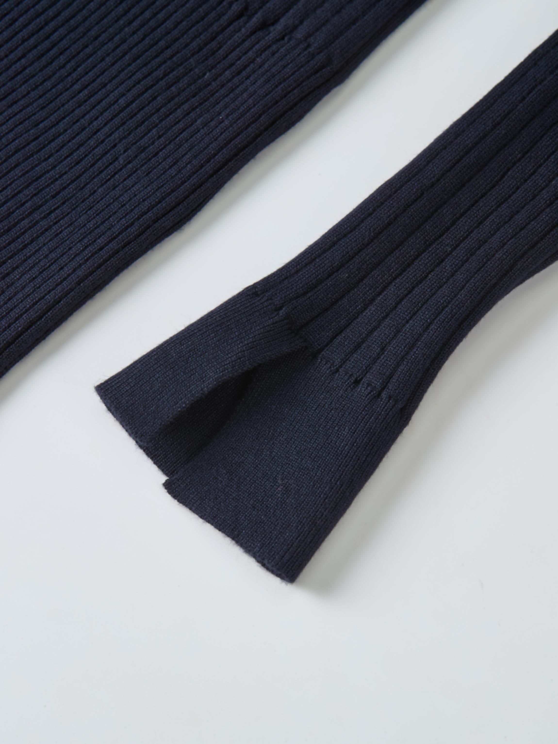 Soft Thin Ribbed Banded Sweater - Navy