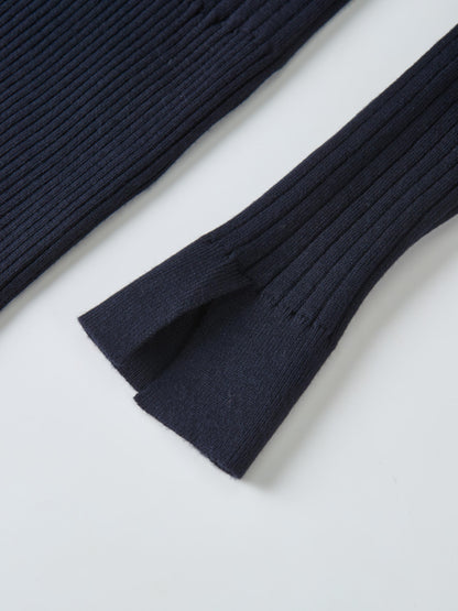Soft Thin Ribbed Banded Sweater - Navy