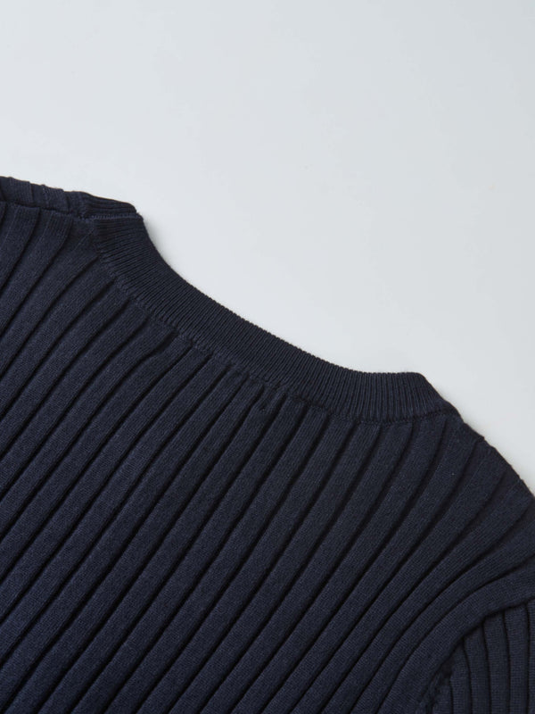 Soft Thin Ribbed Banded Sweater - Navy