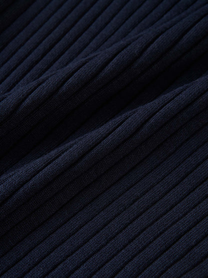 Soft Thin Ribbed Banded Sweater - Navy