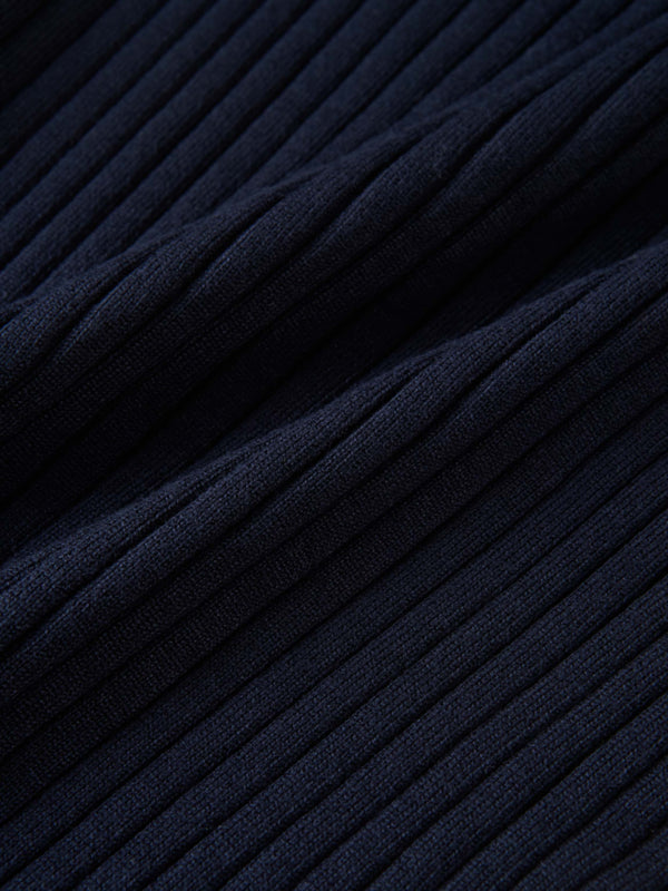Soft Thin Ribbed Banded Sweater - Navy