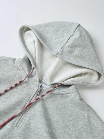 Half Zip Hoodie Sweatshirt - Grey/Burgundy