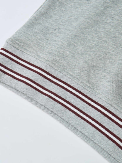 Half Zip Hoodie Sweatshirt - Grey/Burgundy