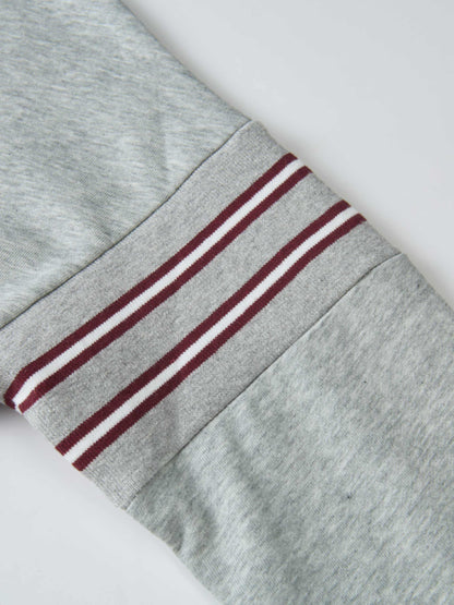 Half Zip Hoodie Sweatshirt - Grey/Burgundy