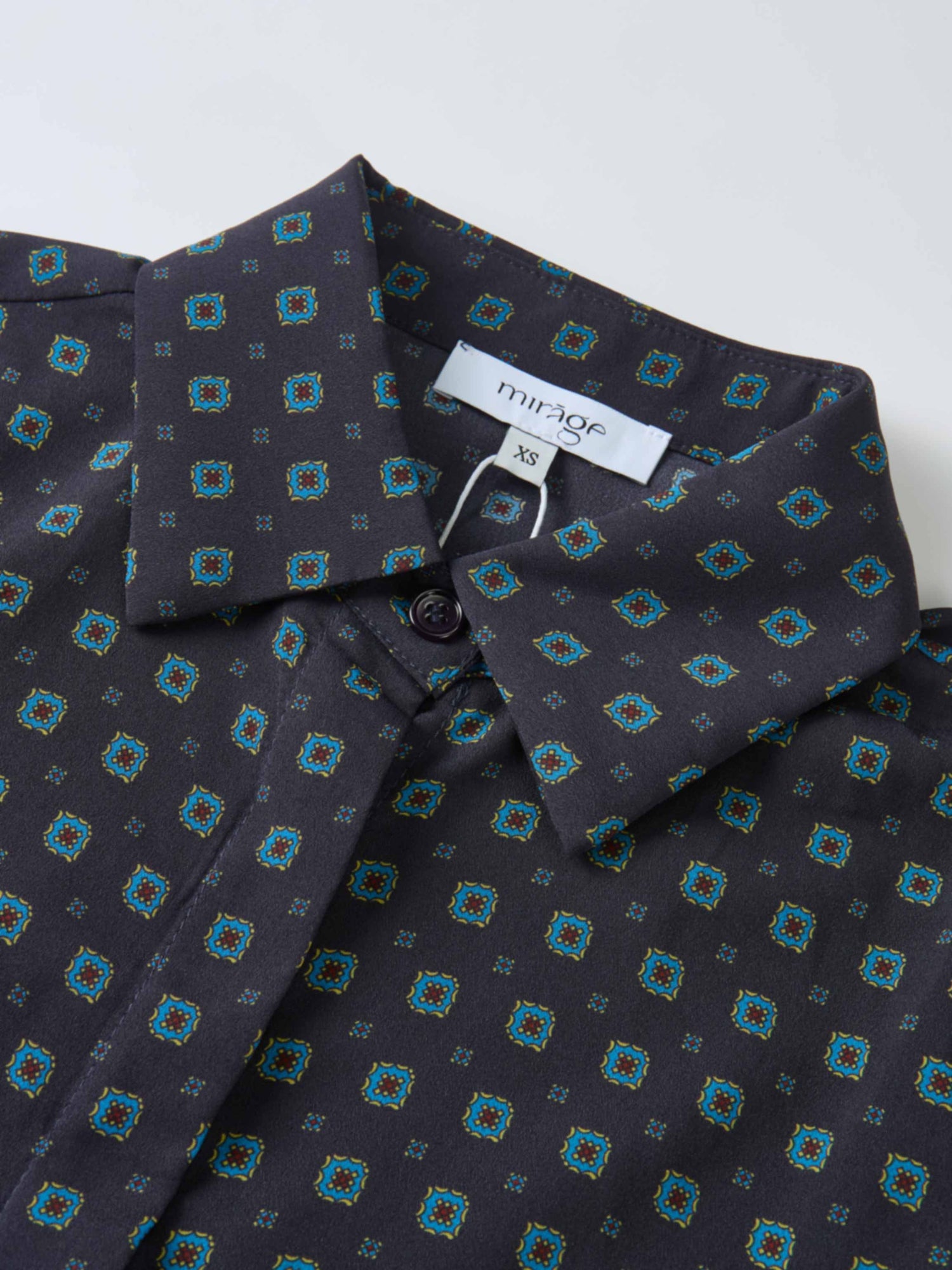 Basic Aline Belted Dress - Navy Geometric
