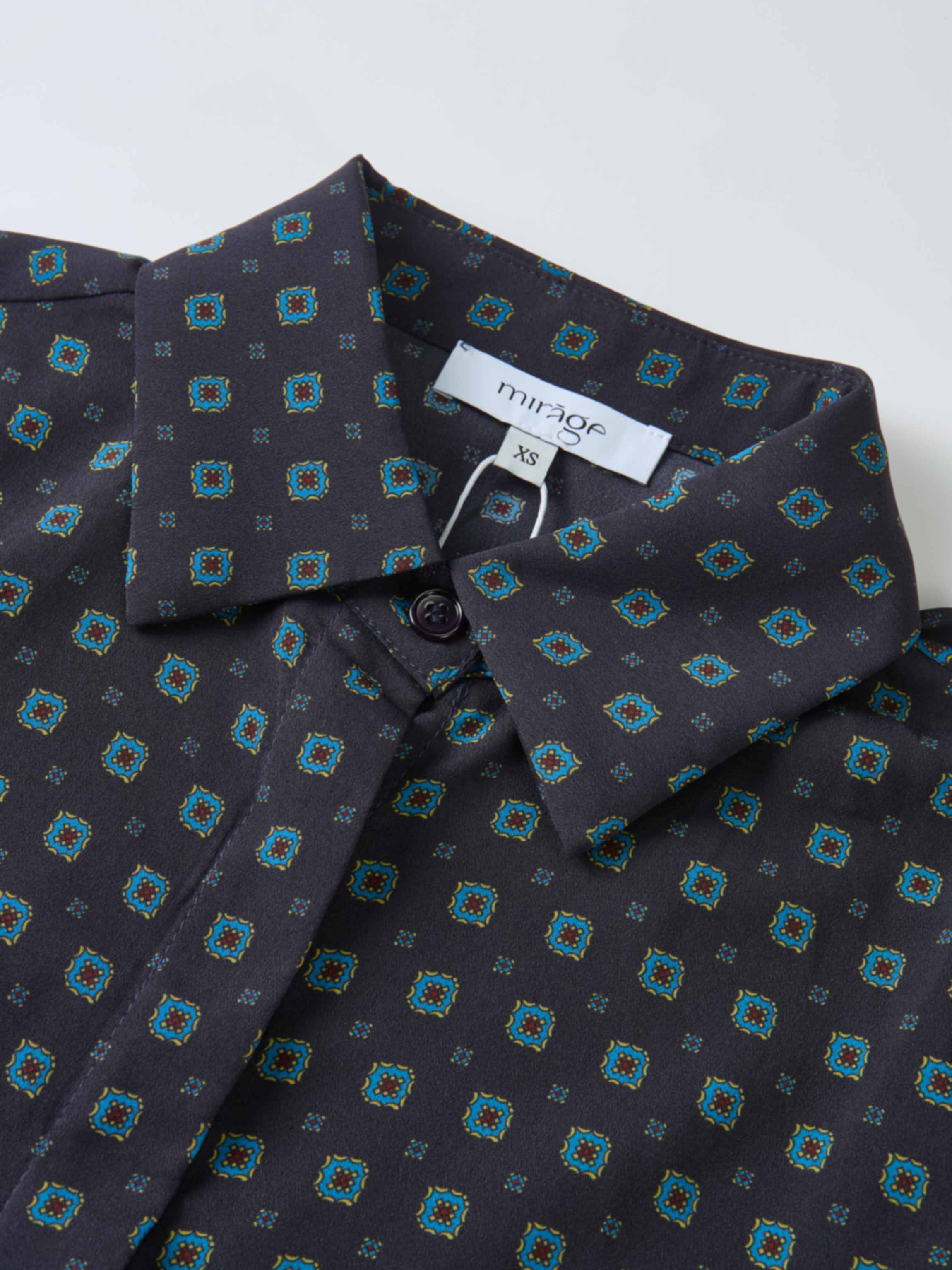 Basic Aline Belted Dress - Navy Geometric