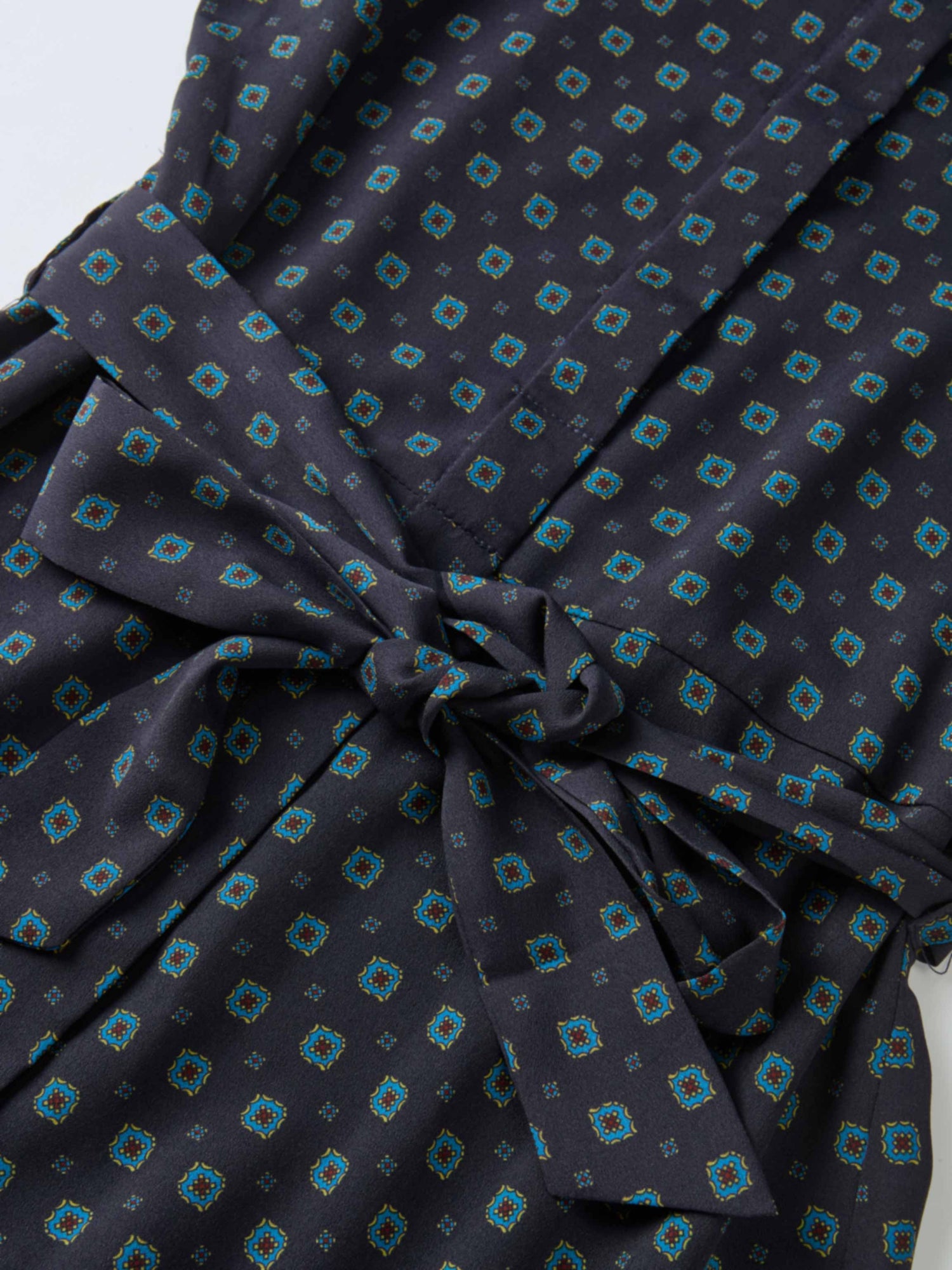 Basic Aline Belted Dress - Navy Geometric