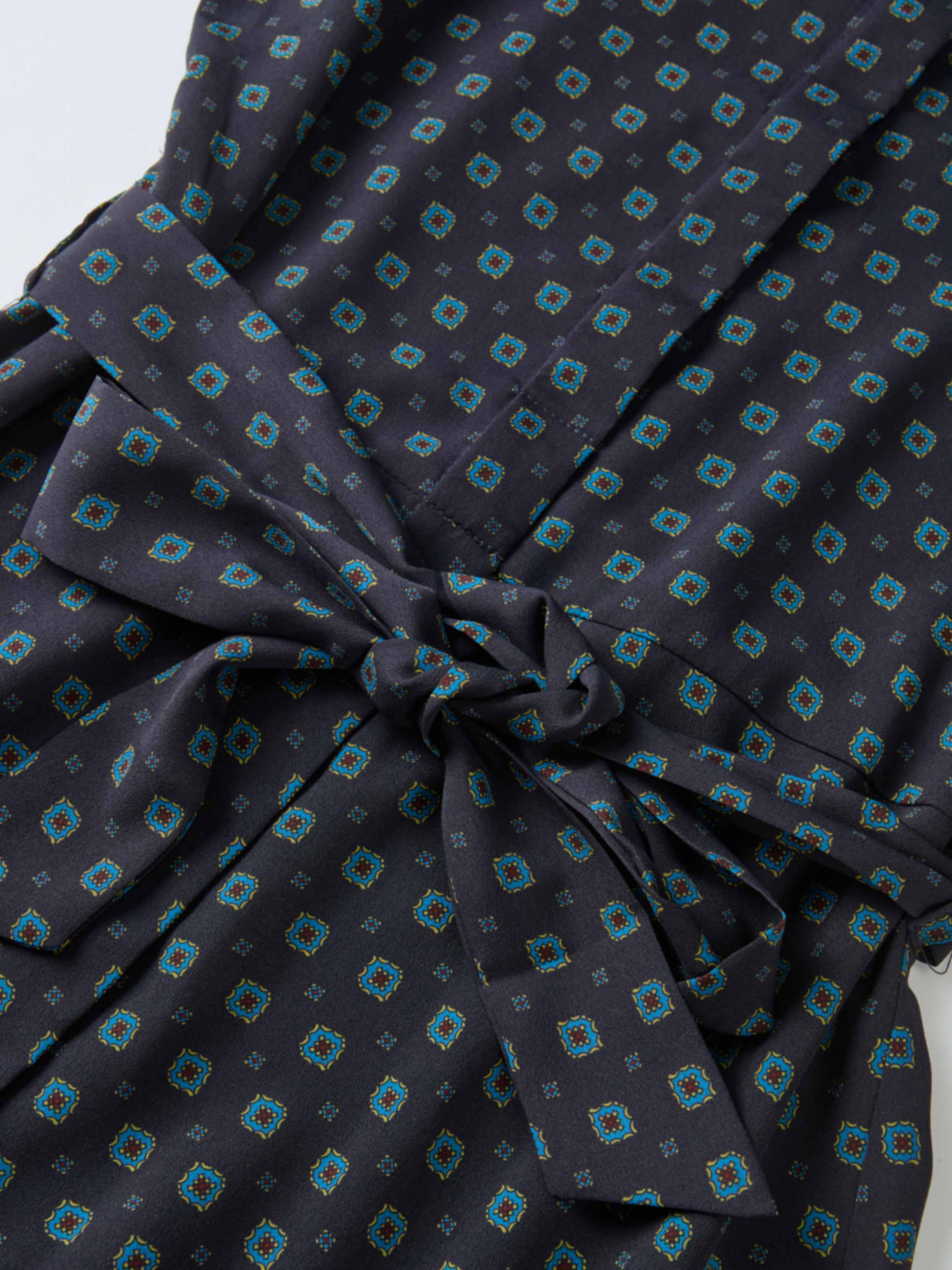 Basic Aline Belted Dress - Navy Geometric