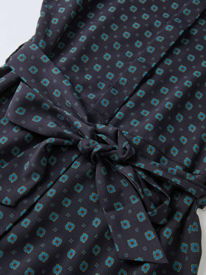 Basic Aline Belted Dress - Navy Geometric