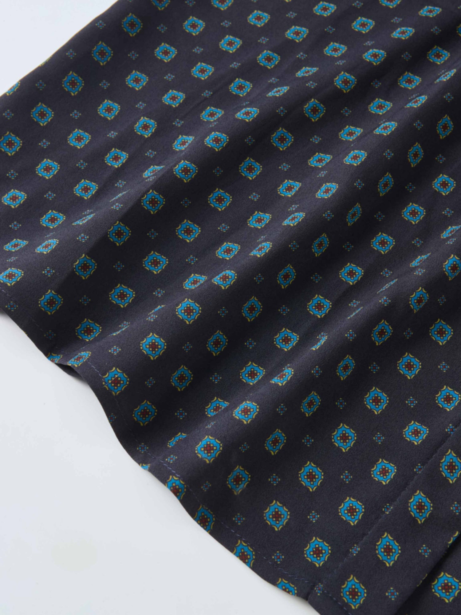Basic Aline Belted Dress - Navy Geometric
