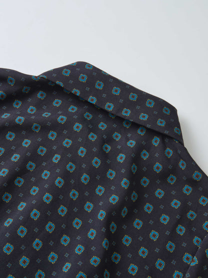 Basic Aline Belted Dress - Navy Geometric